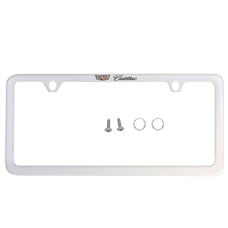 2020 CT4 License Plate Frame | Chrome | Multicolored Cadillac Logo | Black Cadillac Script Logo