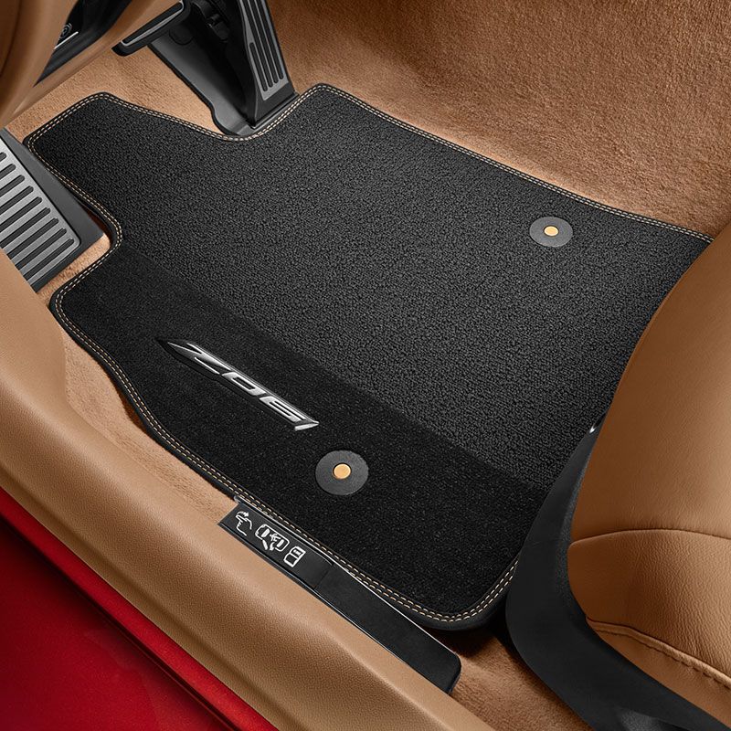 2023 C8 Corvette Z06 | Floor Mats | Premium Carpet | Black | Natural Tan Stitching | Z06 Emblem