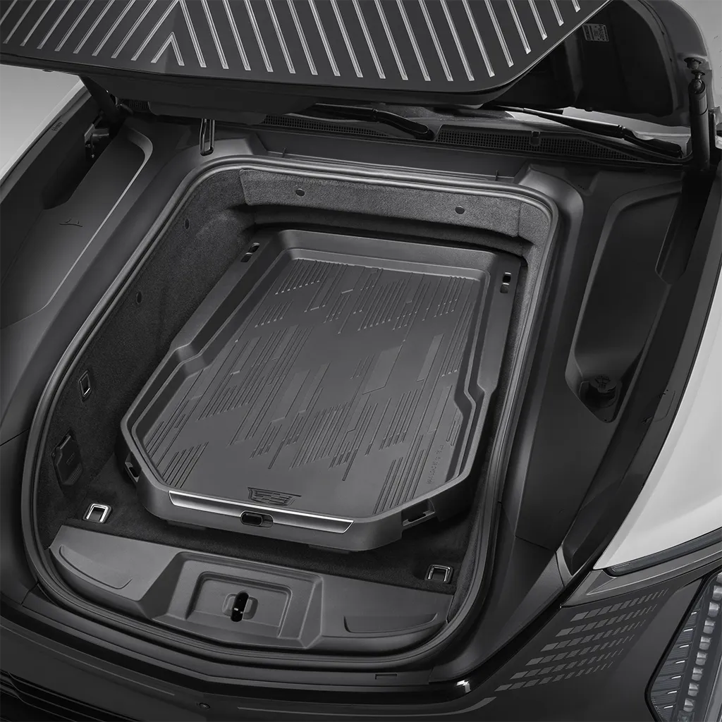 2026 Escalade IQ | eTrunk Sliding Tray | Convenience Net | Rubber Liner | Cadillac Logo
