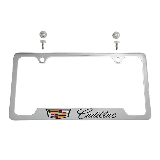 2020 CT4 | License Plate Frame | Chrome | Multicolored Cadillac Logo | Black Cadillac Script | Single