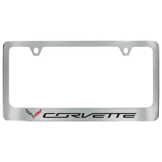 2017 Corvette Stingray License Plate Frame | Chrome | Crossed Flags Logo and Corvette Script