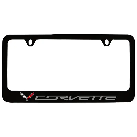 2019 Corvette Stingray License Plate Frame | Black | Crossed Flags Logo and Corvette Script | Lower