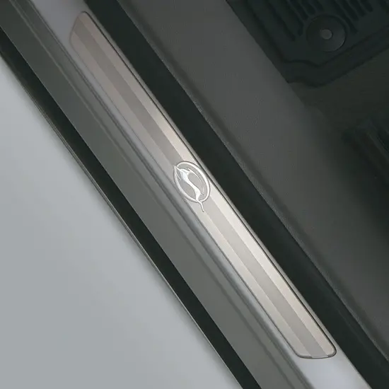 2015 Impala Door Sill Plates | Brushed Stainless Steel Style | Impala Logo | Front