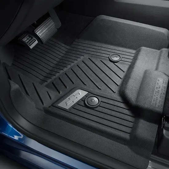 2018 Silverado 3500 Floor Liners | Black | Front Row | Regular Cab | Center Console | Bowtie Logo