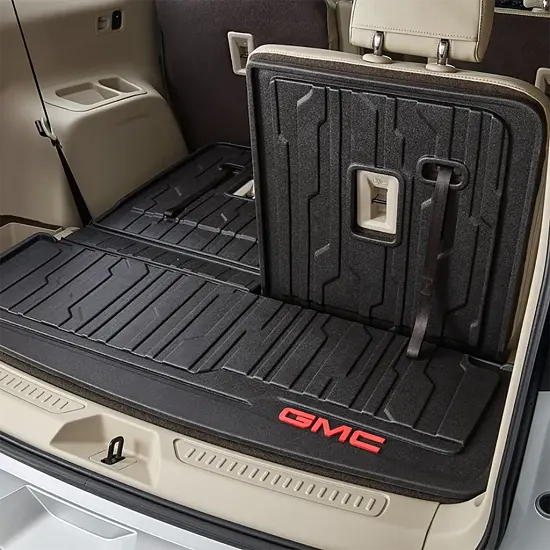 2017 Acadia | Cargo Area Floor Liner | Black | Integrated | Molded | Red GMC Logo | Three Piece
